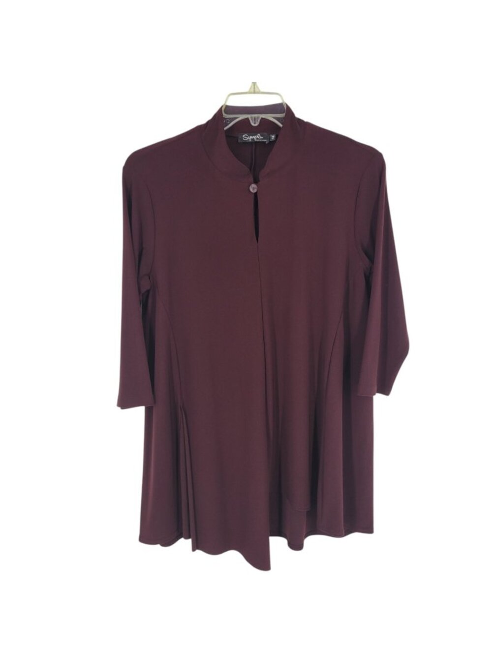 Sympli 14 Burgundy Tunic Top A Line 3/4 Sleeve Lagenlook Made in Canada
